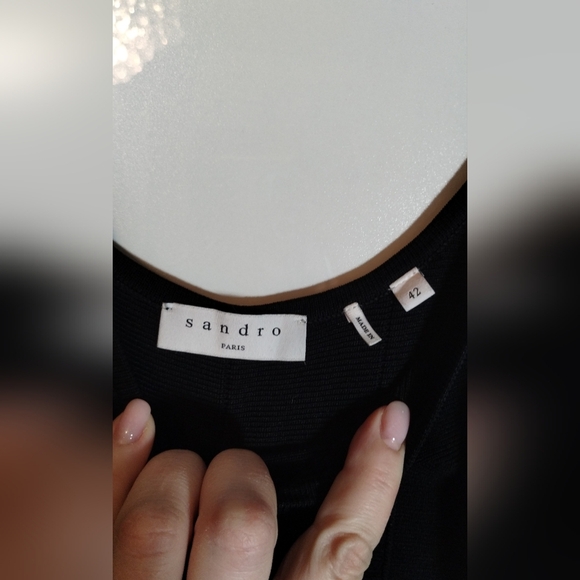 Sandro Midi A-line Black Stretchy Knitted Dress Sz M Excellent Condition - Picture 3 of 14